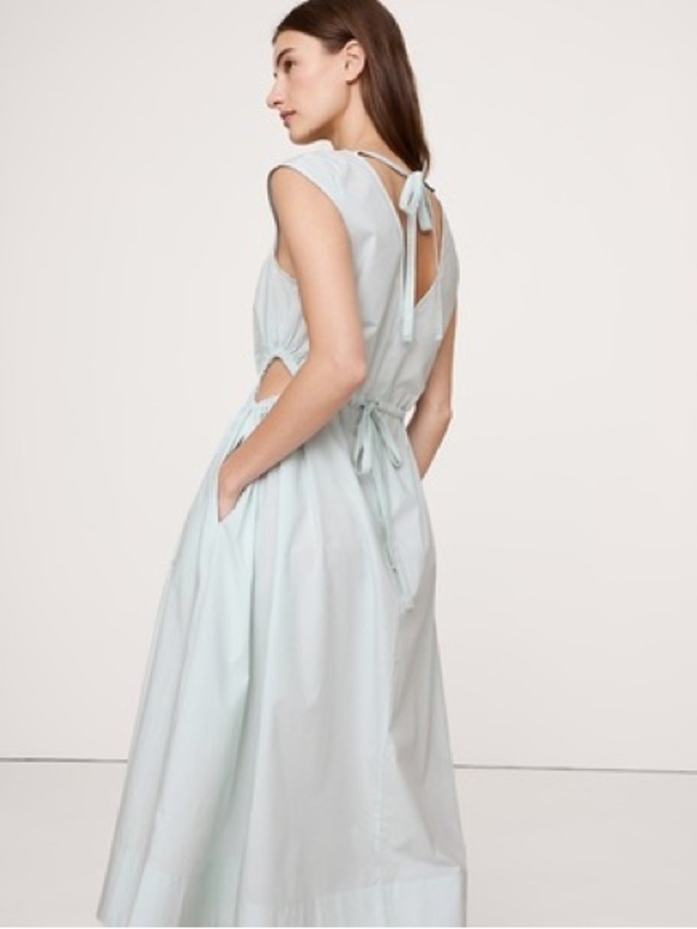 [New] Banana Republic (S) Blue Reflection Cotton Poplin Side Cut-Out Midi Dress